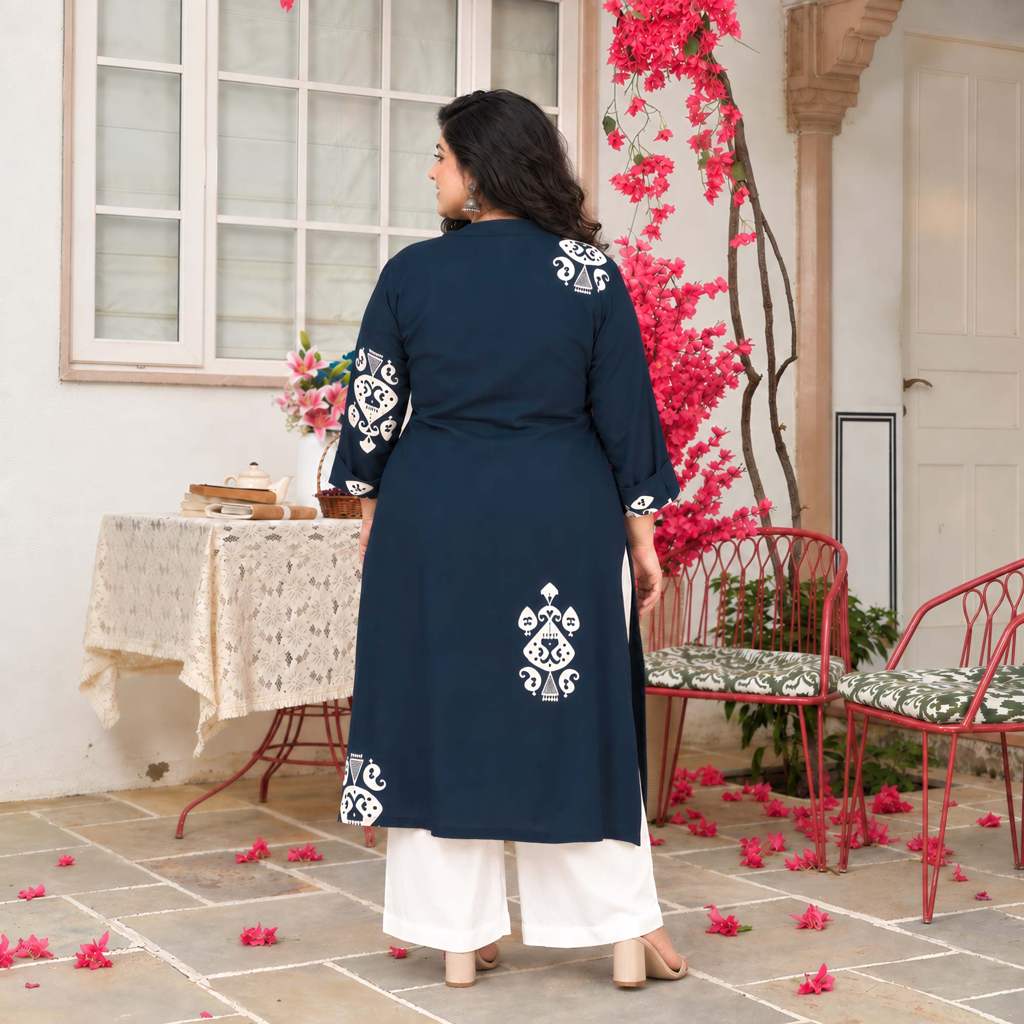 June- Navy Blue Heavy GSM Rayon Cotton Kurta