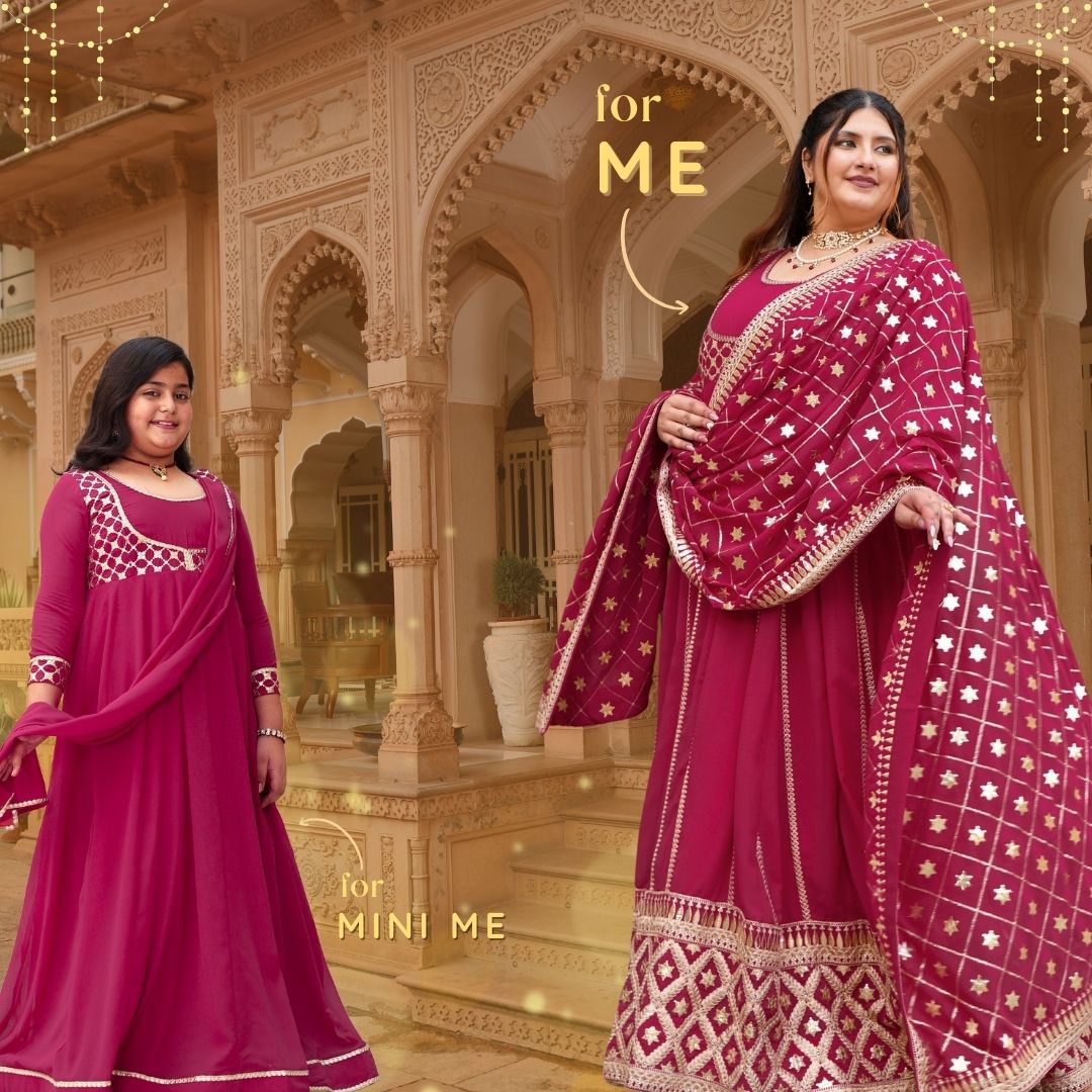 Raas aur Rose - Deep Pink Sequin Embroidered Georgette Anarkali Set