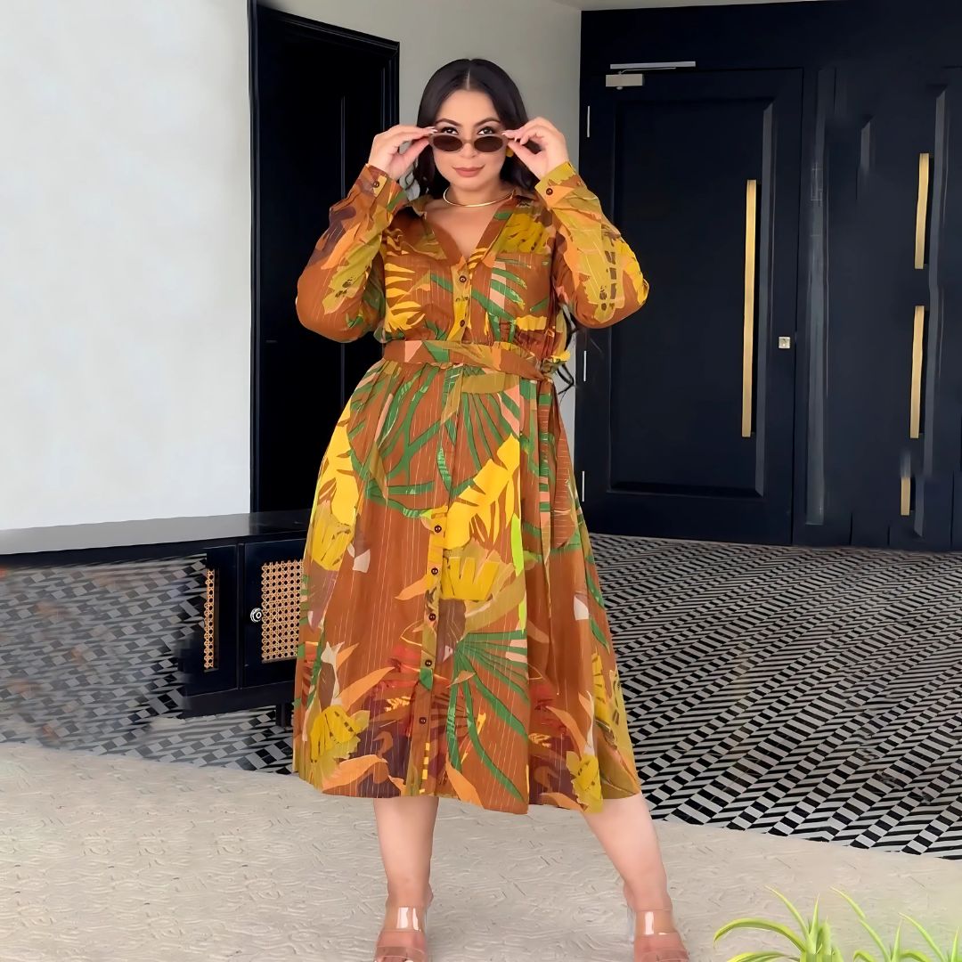Chestnut Chic Tropical Cotton Dress