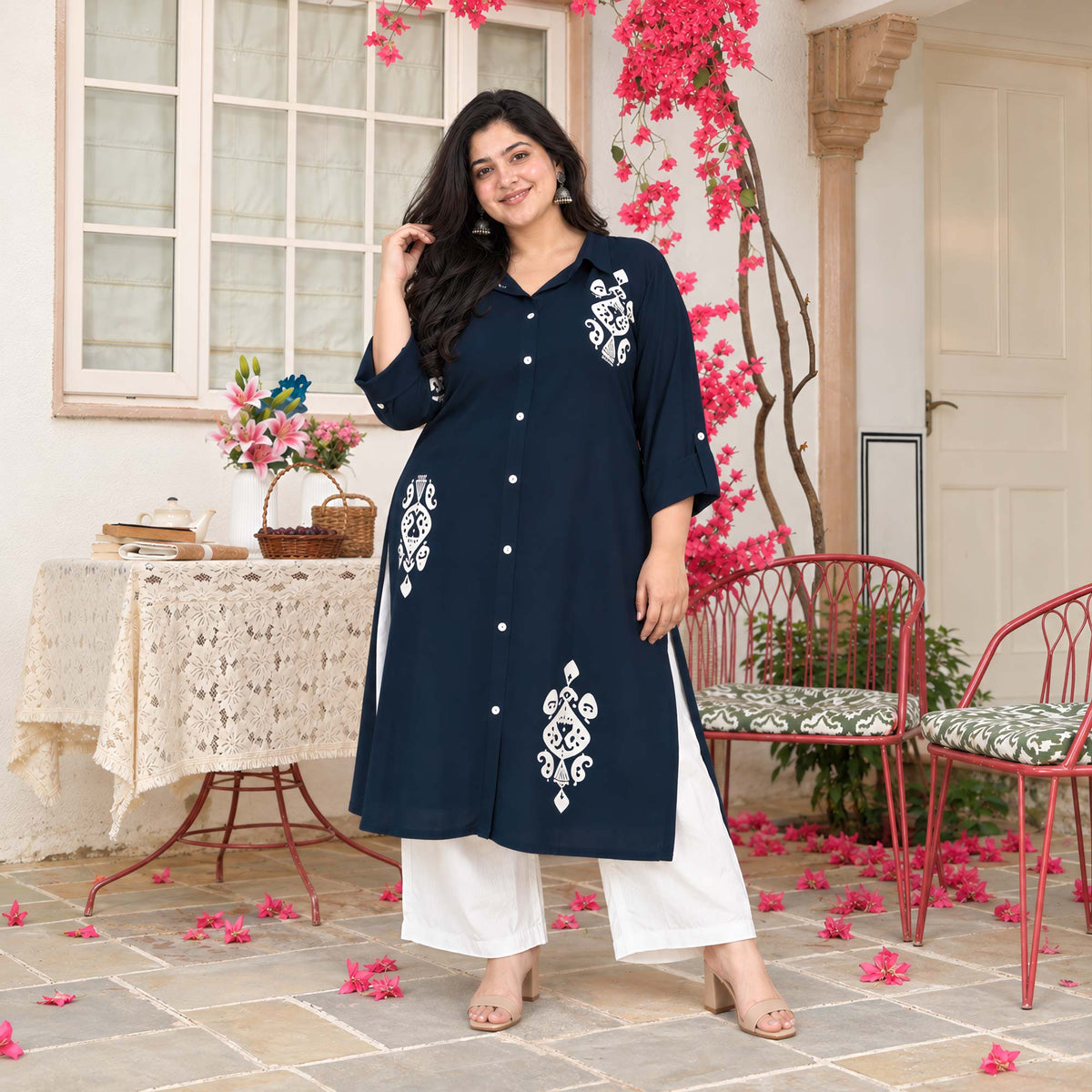 June- Navy Blue Heavy GSM Rayon Cotton Kurta