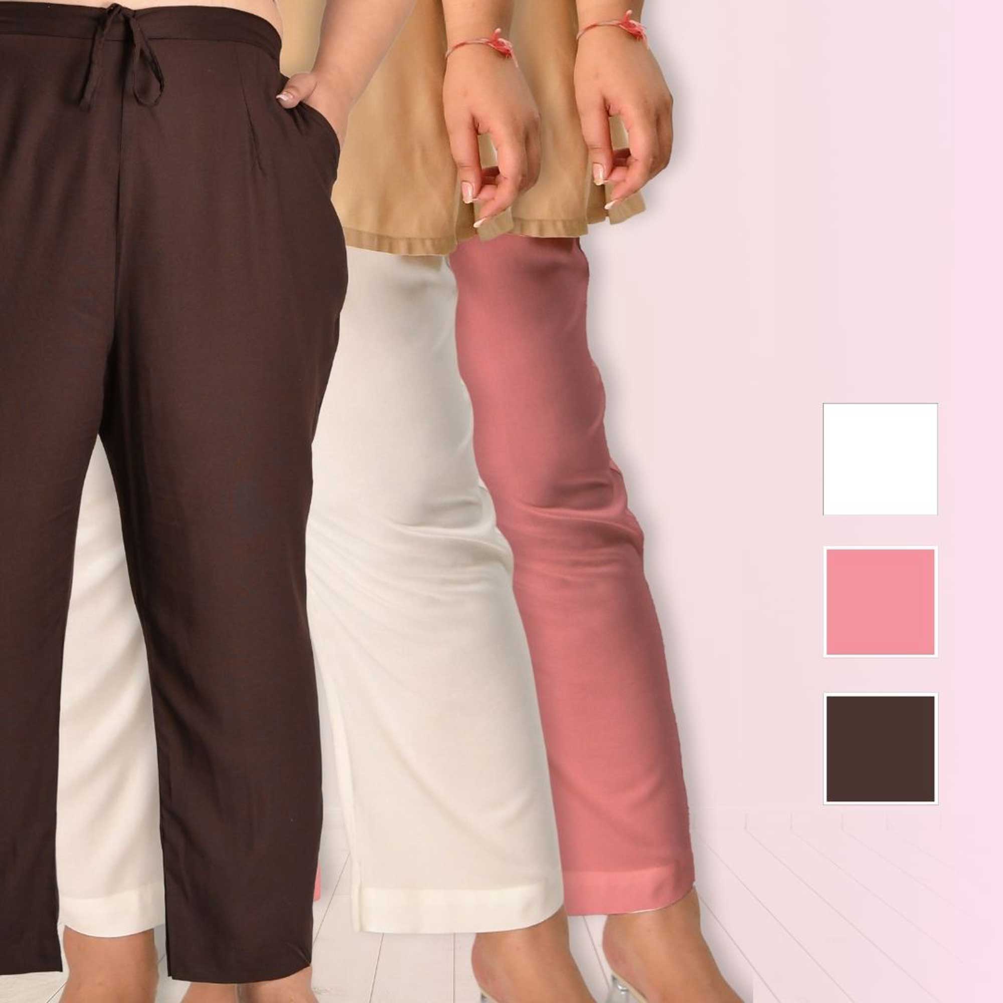 Plus Size Narrow Fit Pants Combo 3 (White, Peach, Coffee)