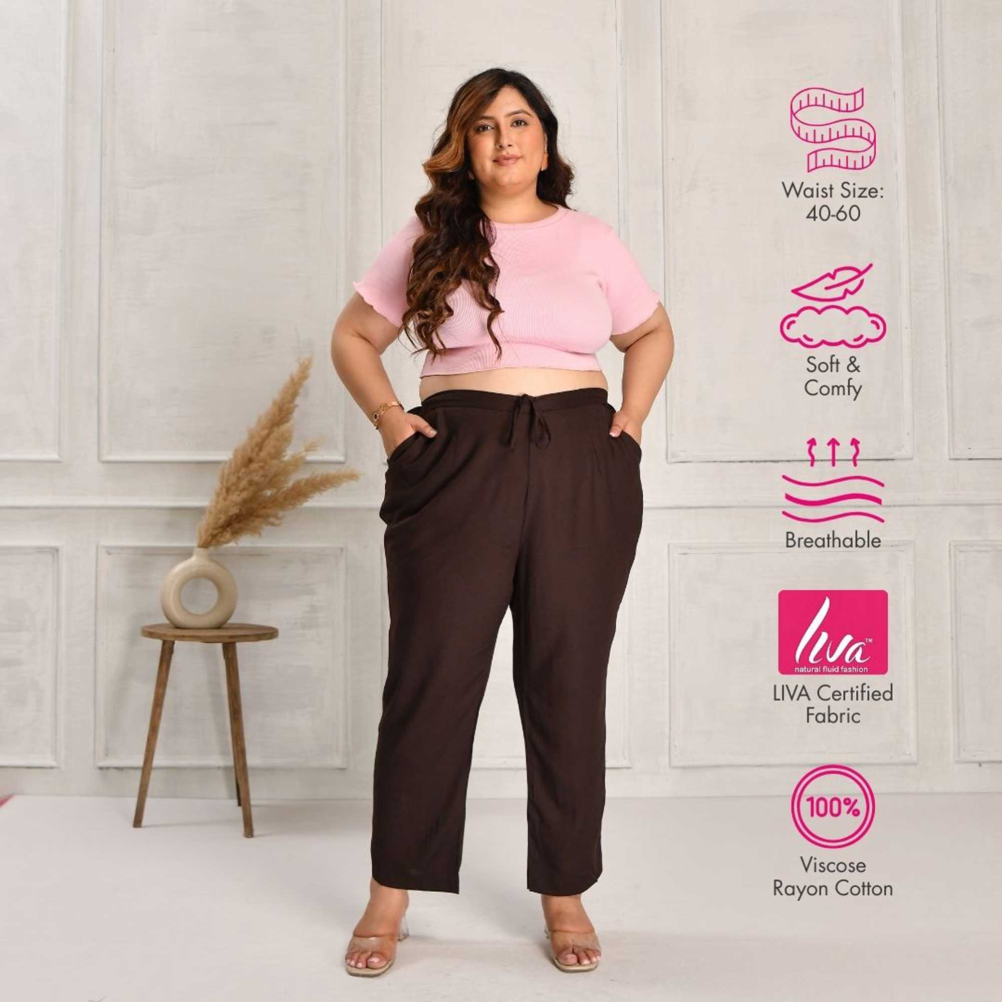 Plus Size Narrow Fit Pants Combo 3 (White, Peach, Coffee)