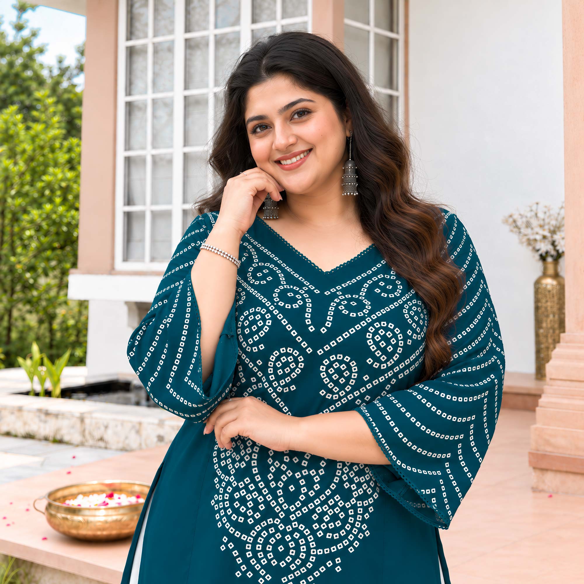 Nancy- Prussian Blue Bandhani Heavy GSM Rayon Cotton Farshi Set
