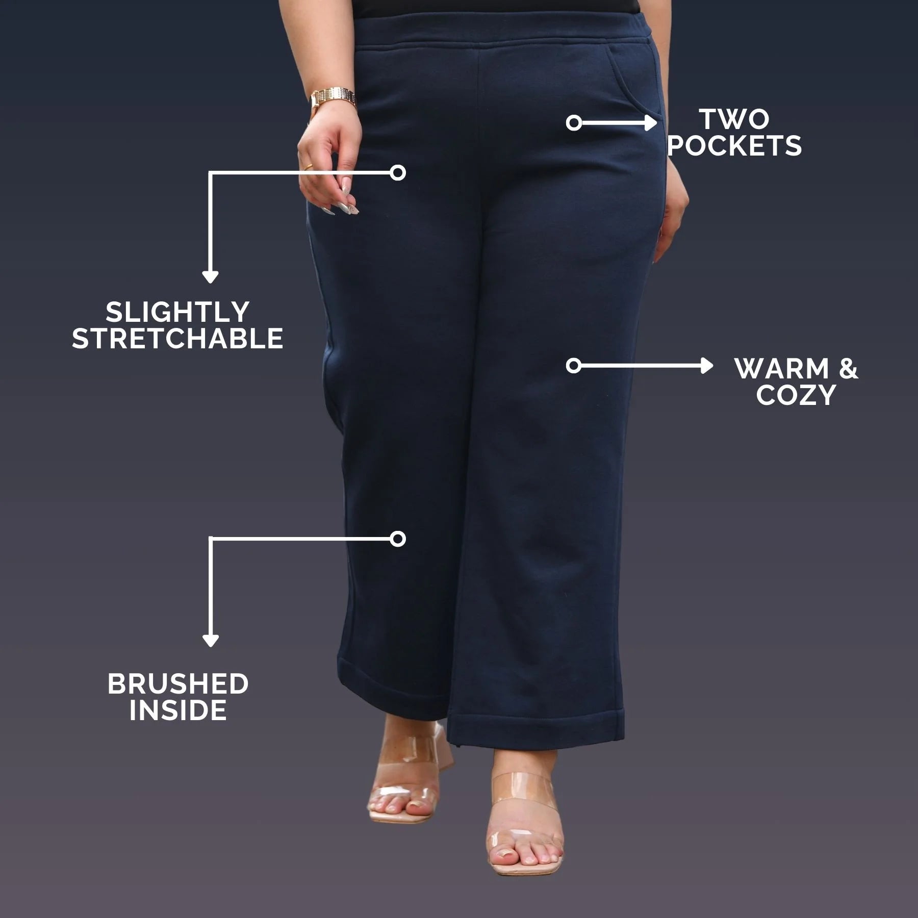 Woollen Fleece Straight Pants With Pockets