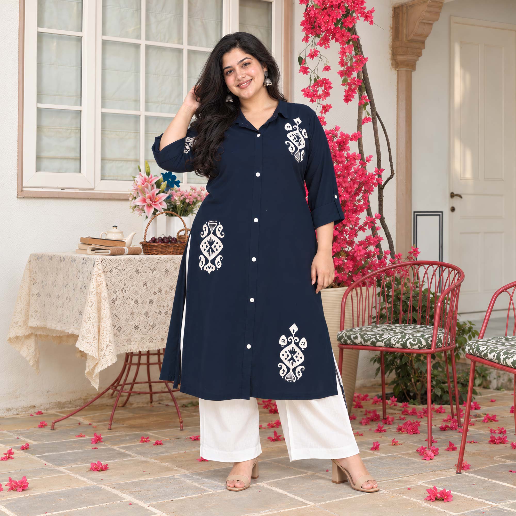 June- Navy Blue Heavy GSM Rayon Cotton Kurta