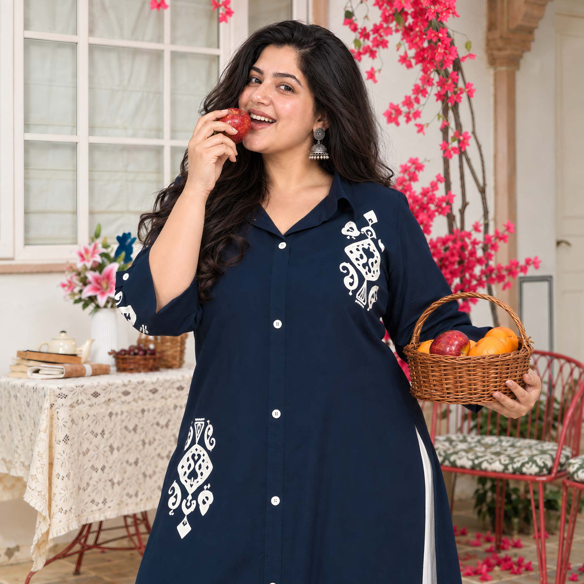 June- Navy Blue Heavy GSM Rayon Cotton Kurta