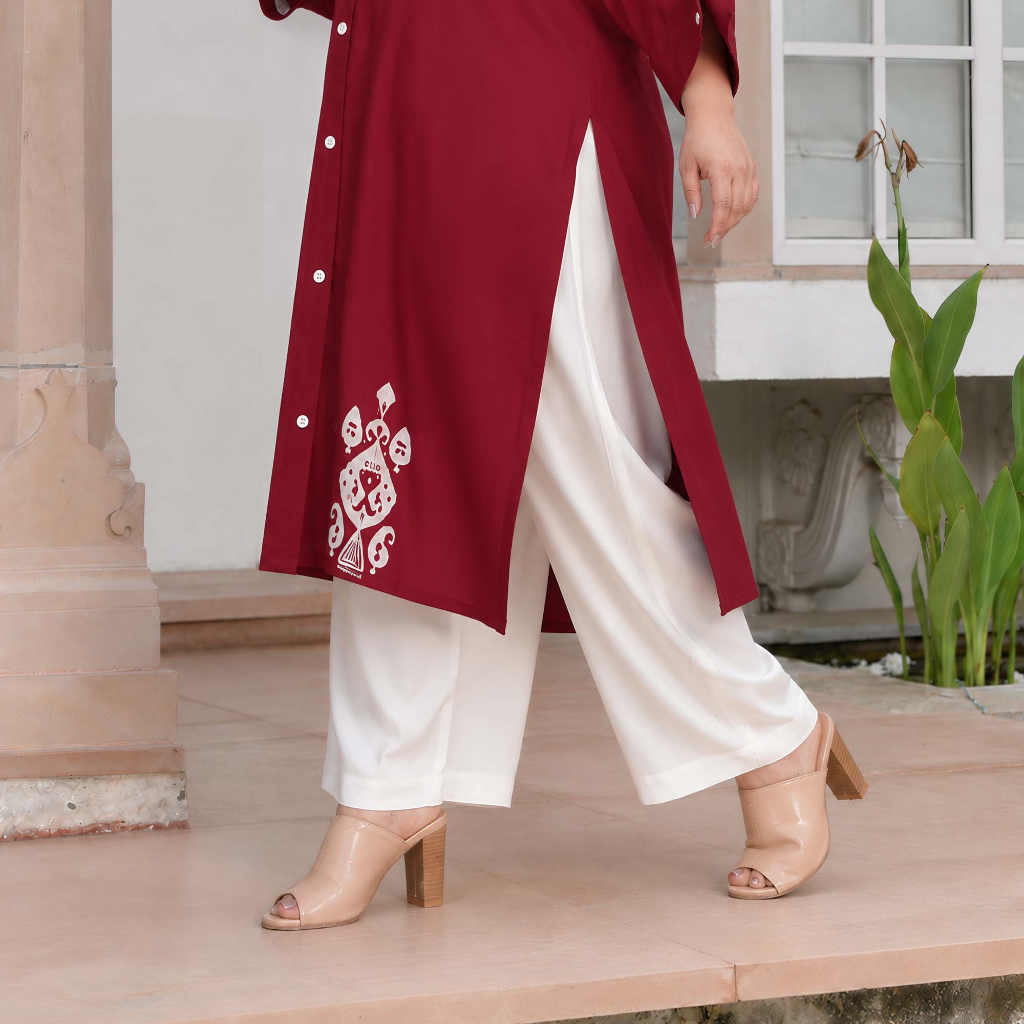 Rosie- Maroon Heavy GSM Rayon Cotton Kurta