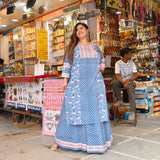Gulabi Mehfil Handblock Printed Skirt Set 
