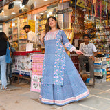 Gulabi Mehfil Handblock Printed Skirt Set 