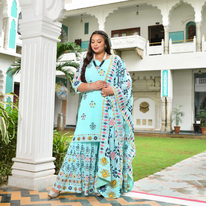 Misty Floral Fusion Embroidered Sharara Set