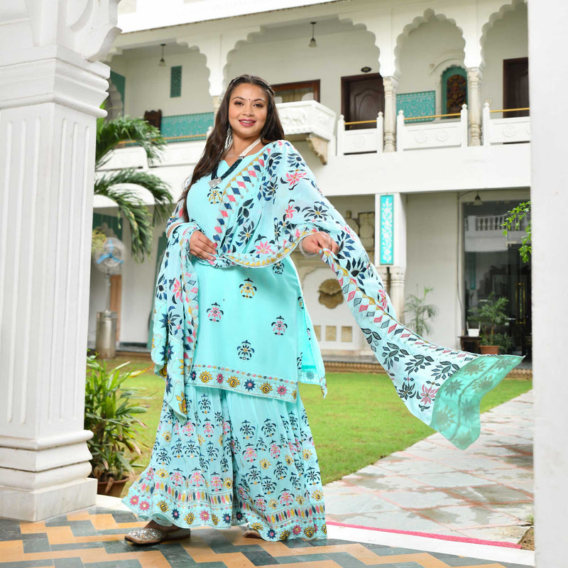 Misty Floral Fusion Embroidered Sharara Set