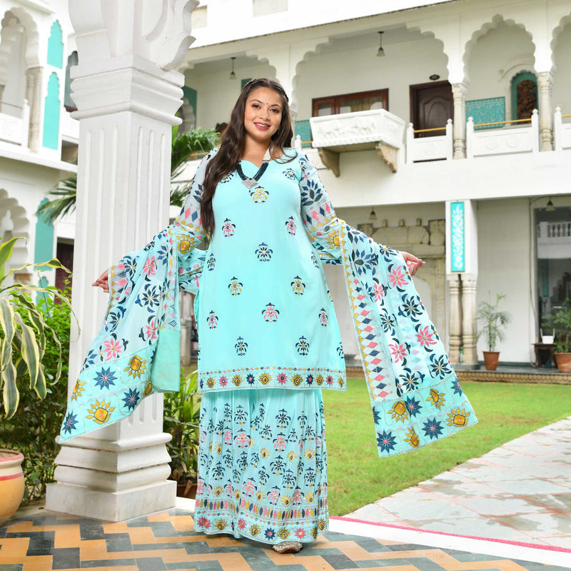 Misty Floral Fusion Embroidered Sharara Set