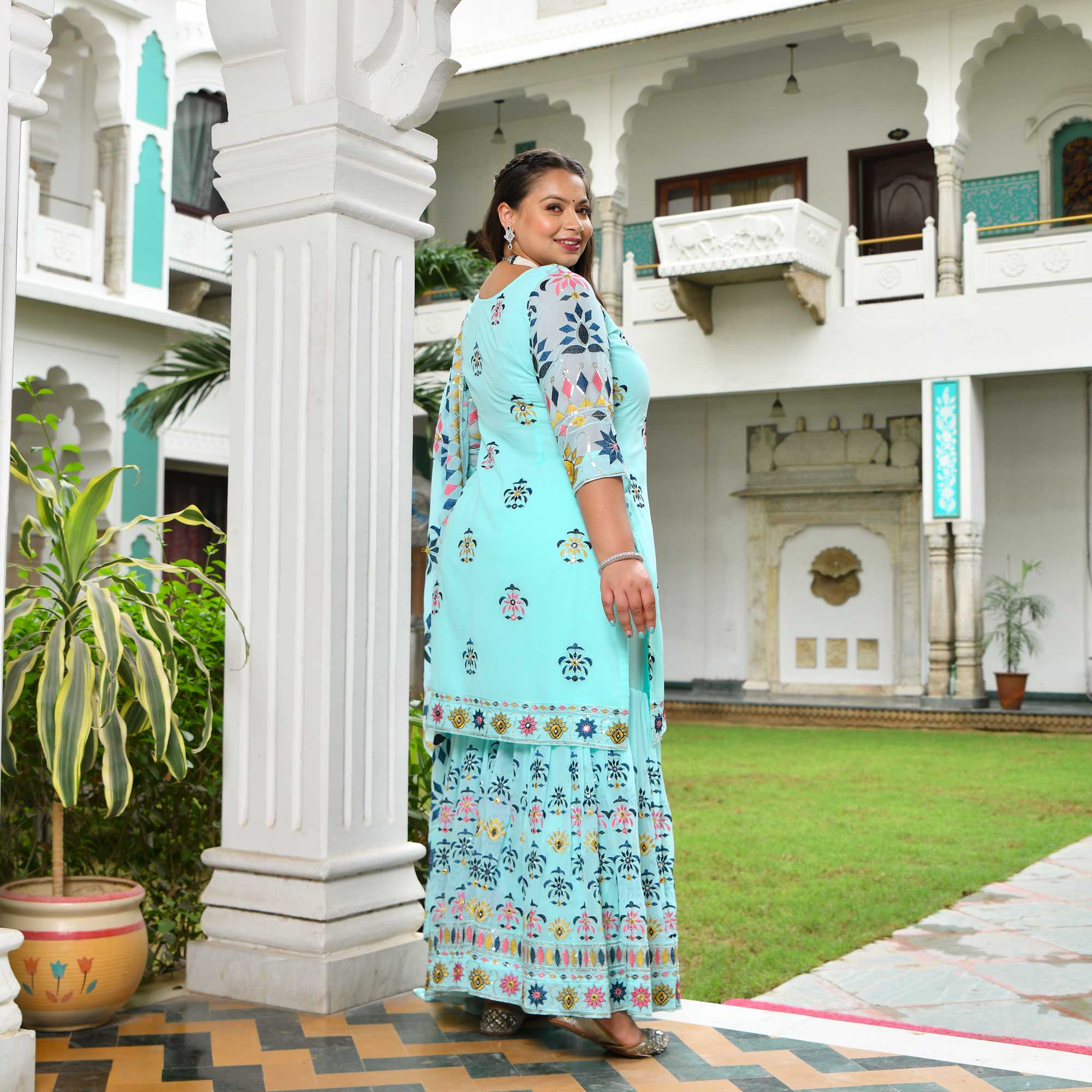 Misty Floral Fusion Embroidered Sharara Set