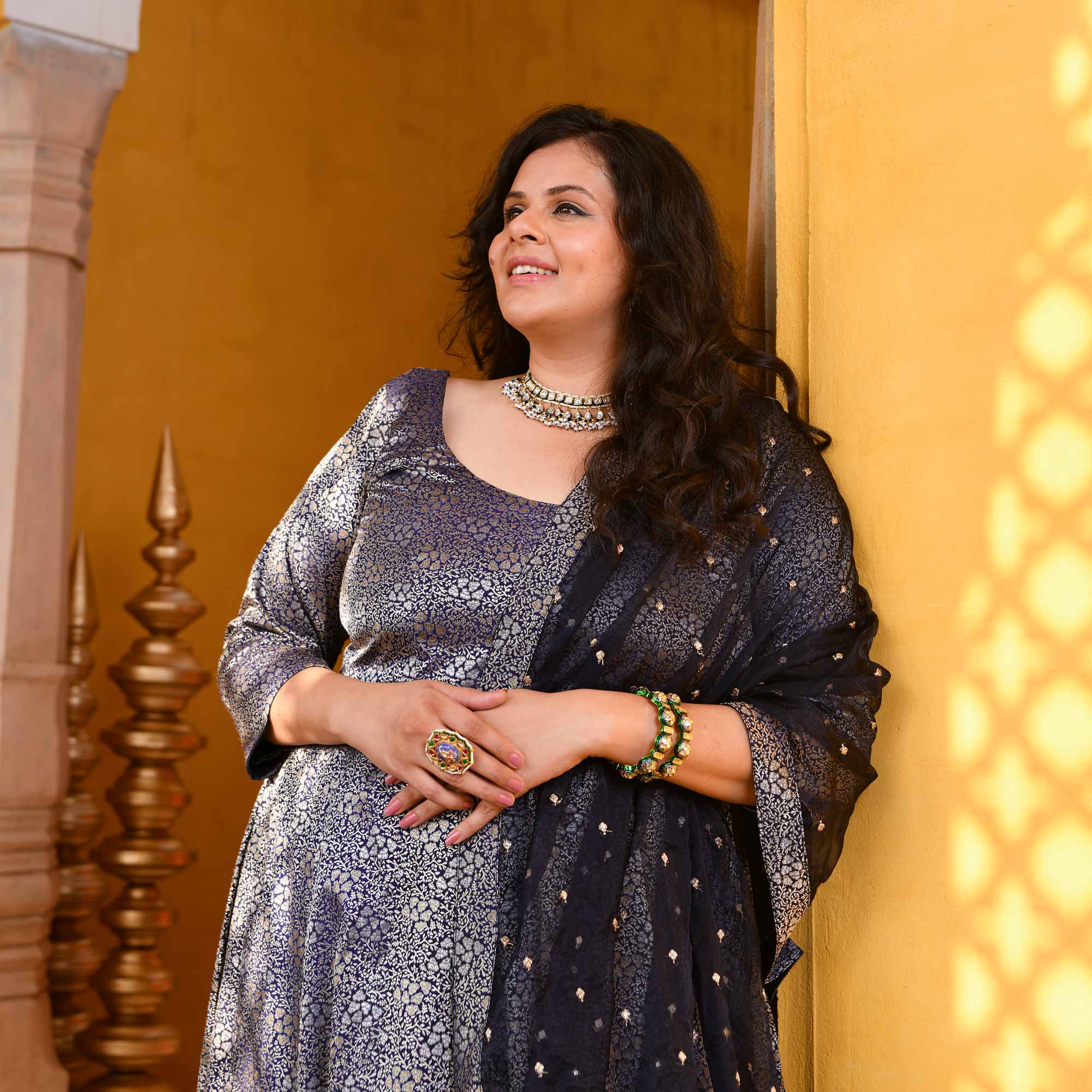 Heritage-Imperial Navy Luxe Banarasi Brocade Anarkali Set