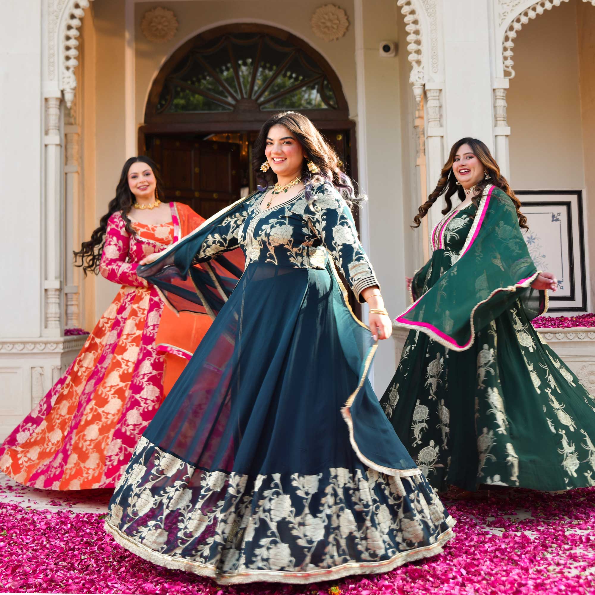 Tulsi- Bottle Green Banarasi Pure Georgette Anarkali Set