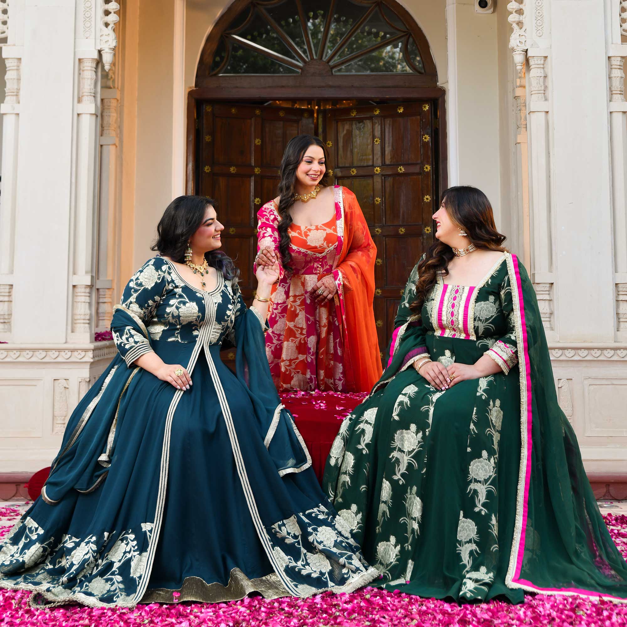 Kesar- Rani Pink & Orange Pure Georgette Banarasi Anarkali Set