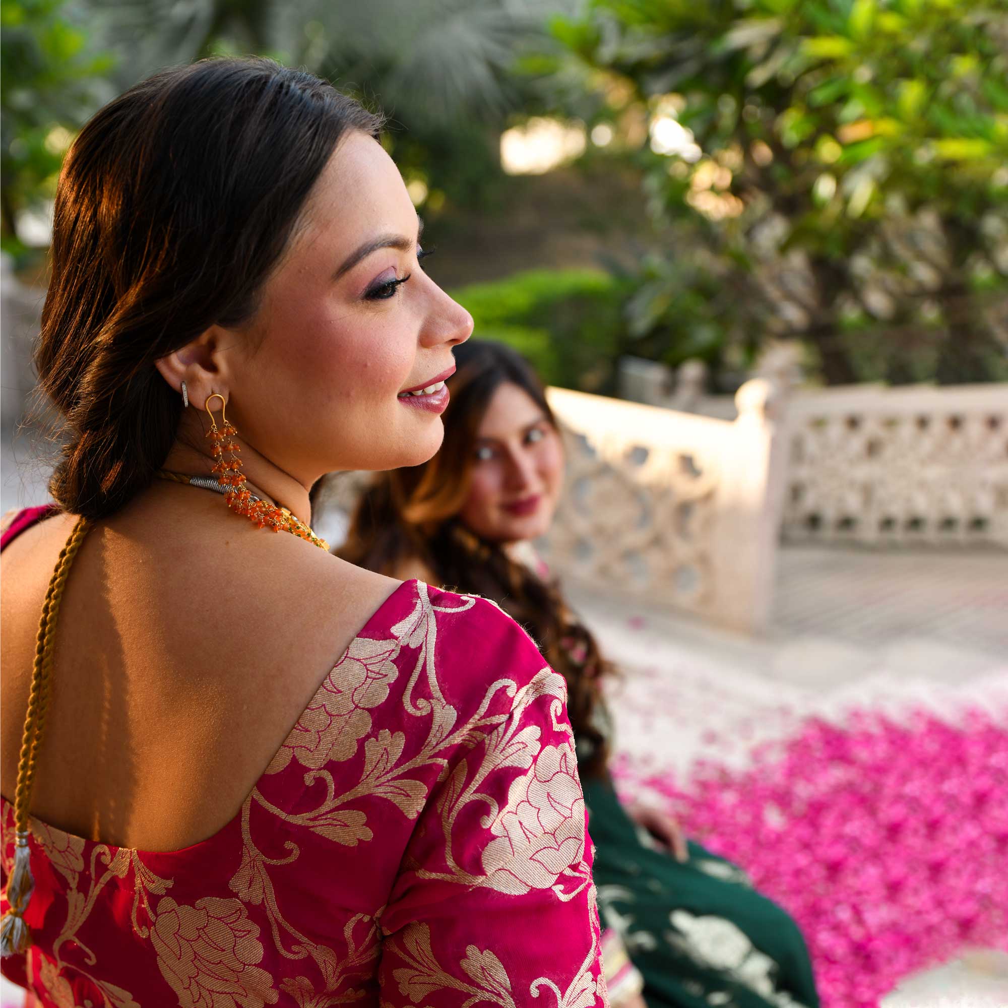 Kesar- Rani Pink & Orange Pure Georgette Banarasi Anarkali Set