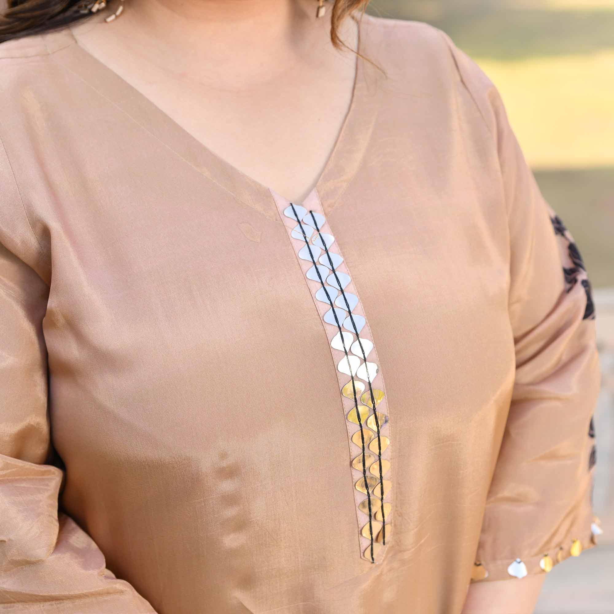 Sandy Flora- Beige Floral Pure Organza Satin Kurta