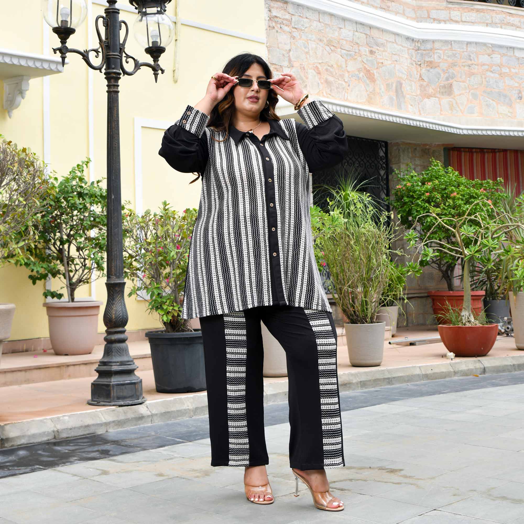 Monochrome- Black Knitted Stretchable Co-Ord Set