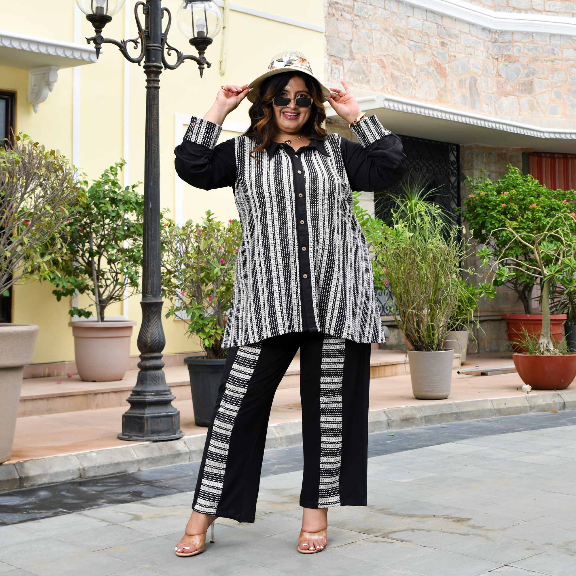 Monochrome- Black Knitted Stretchable Co-Ord Set