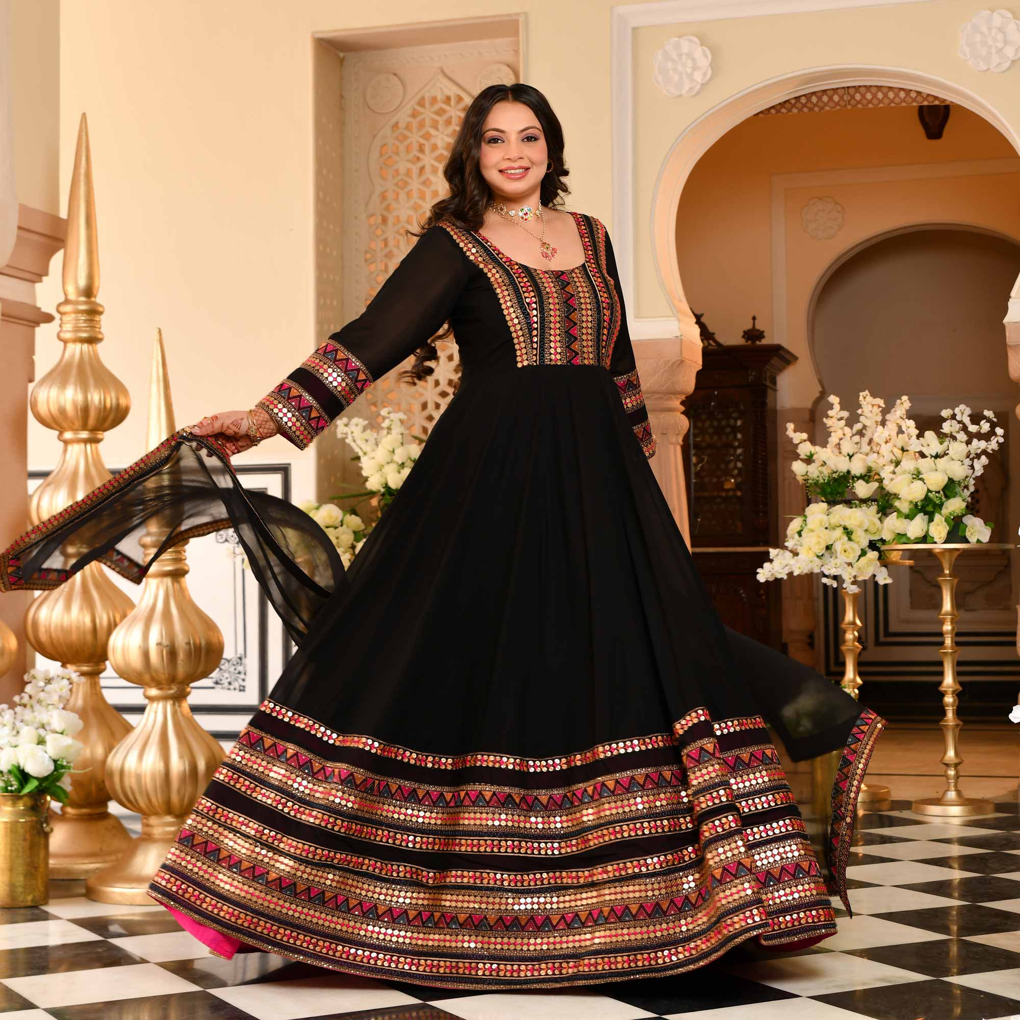 Chand Bali- Black Sequin & Thread Embroidered Georgette Anarkali Set
