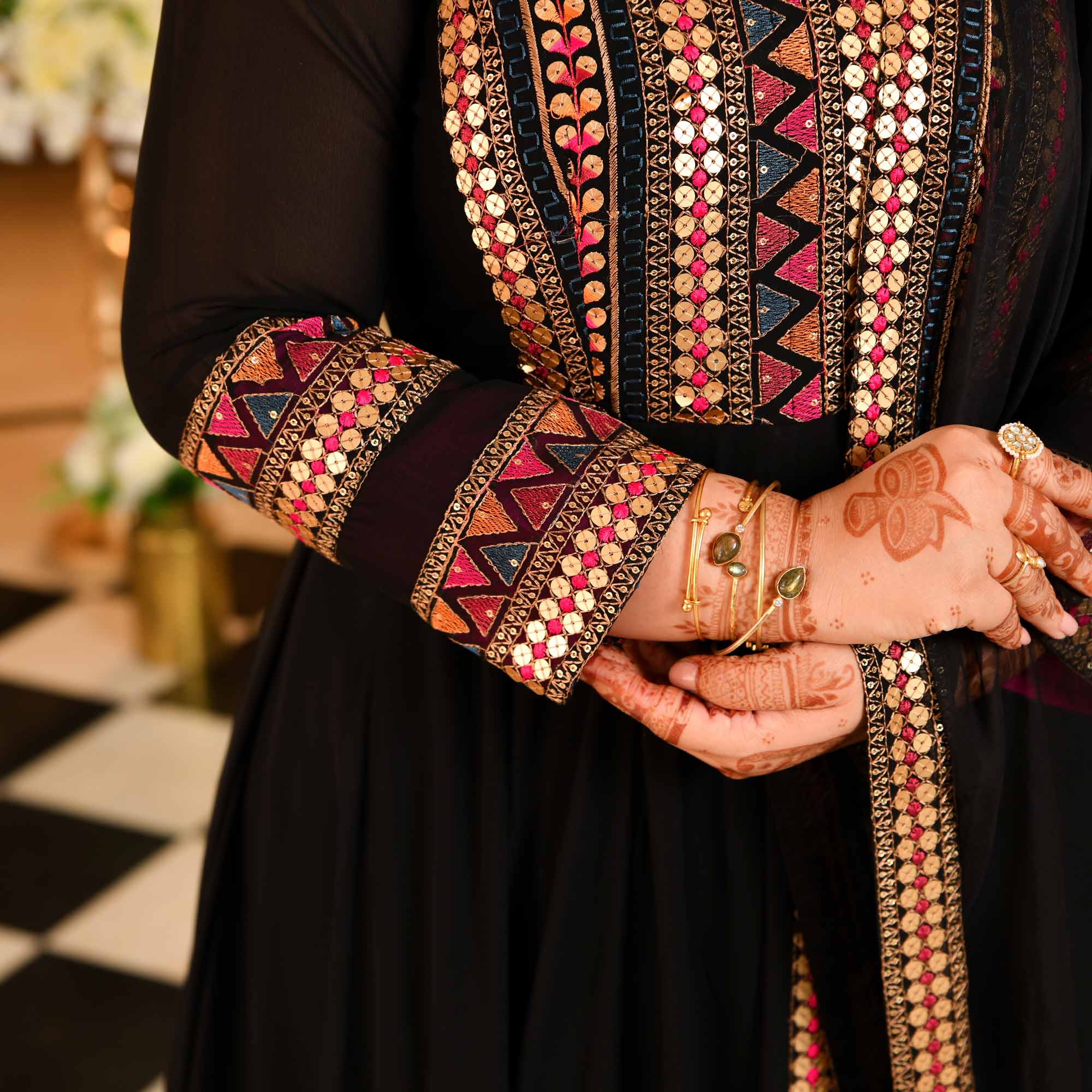 Chand Bali- Black Sequin & Thread Embroidered Georgette Anarkali Set