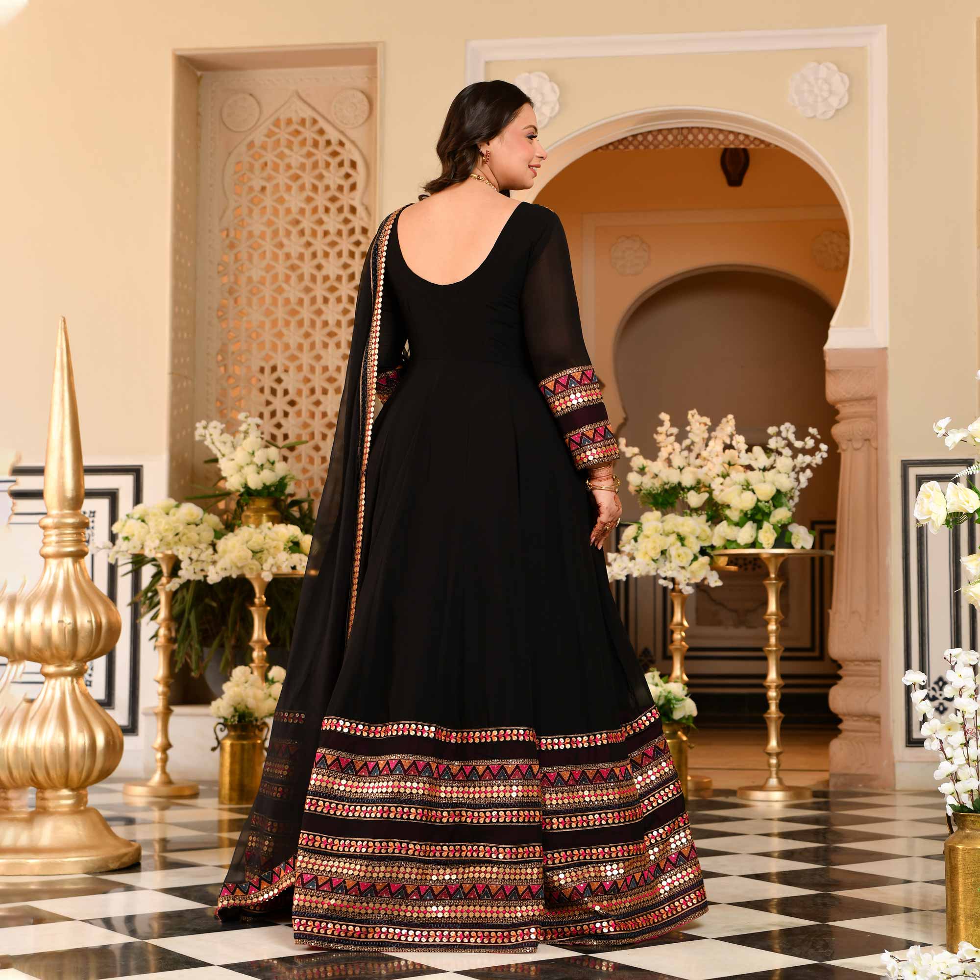 Chand Bali- Black Sequin & Thread Embroidered Georgette Anarkali Set