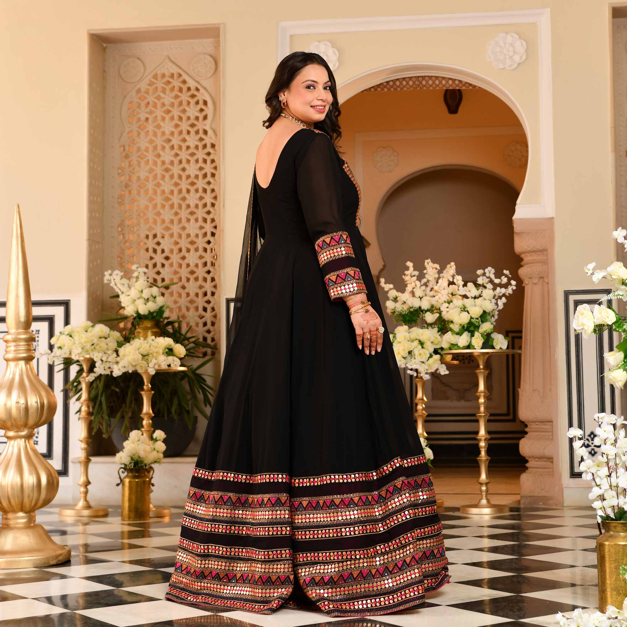 Chand Bali- Black Sequin & Thread Embroidered Georgette Anarkali Set