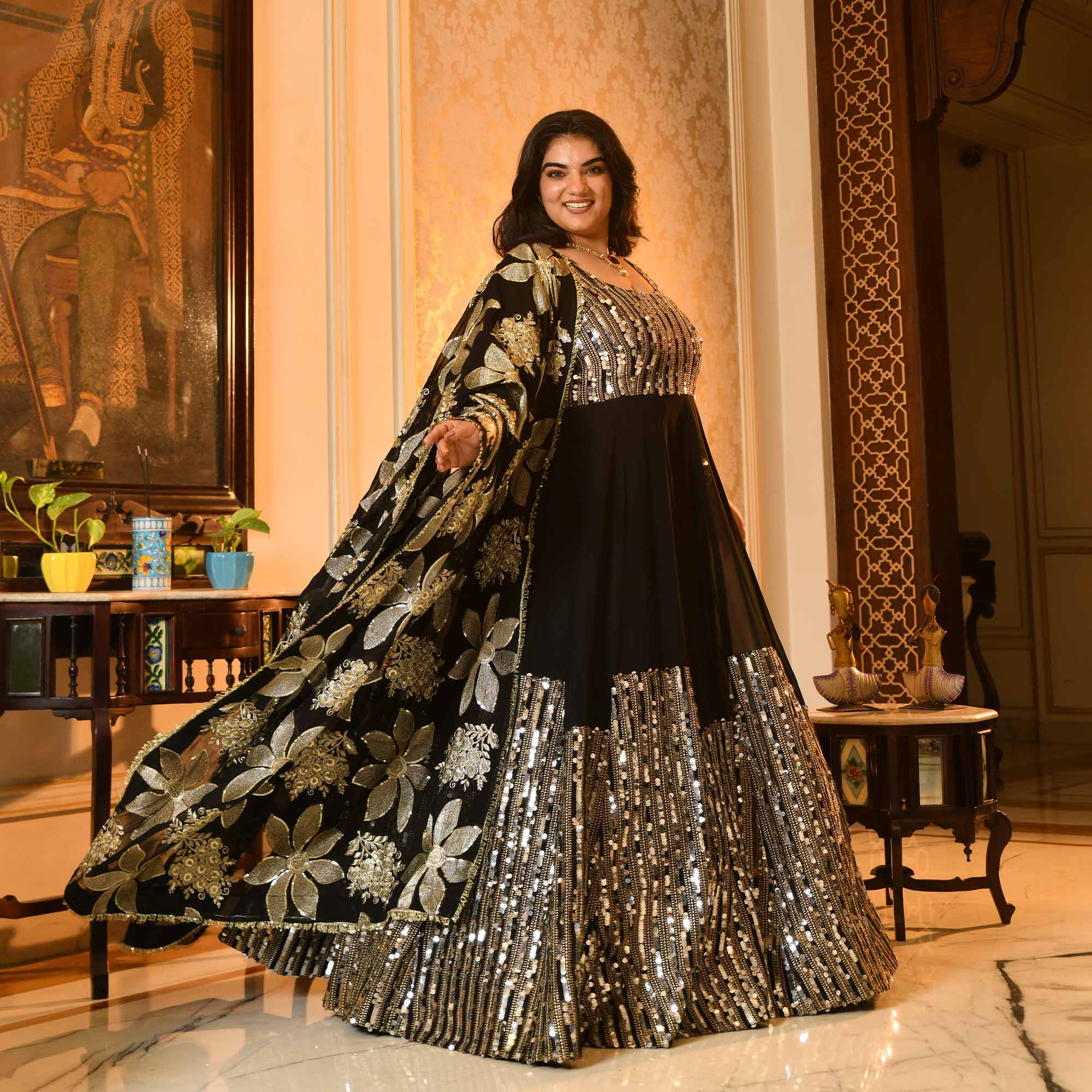 Bournville- Black Georgette Paisley & Sequin Embroidered Anarkali Set
