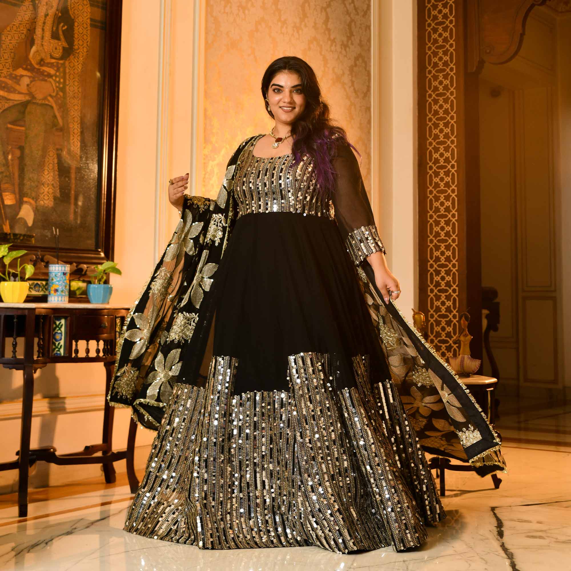 Bournville- Black Georgette Paisley & Sequin Embroidered Anarkali Set