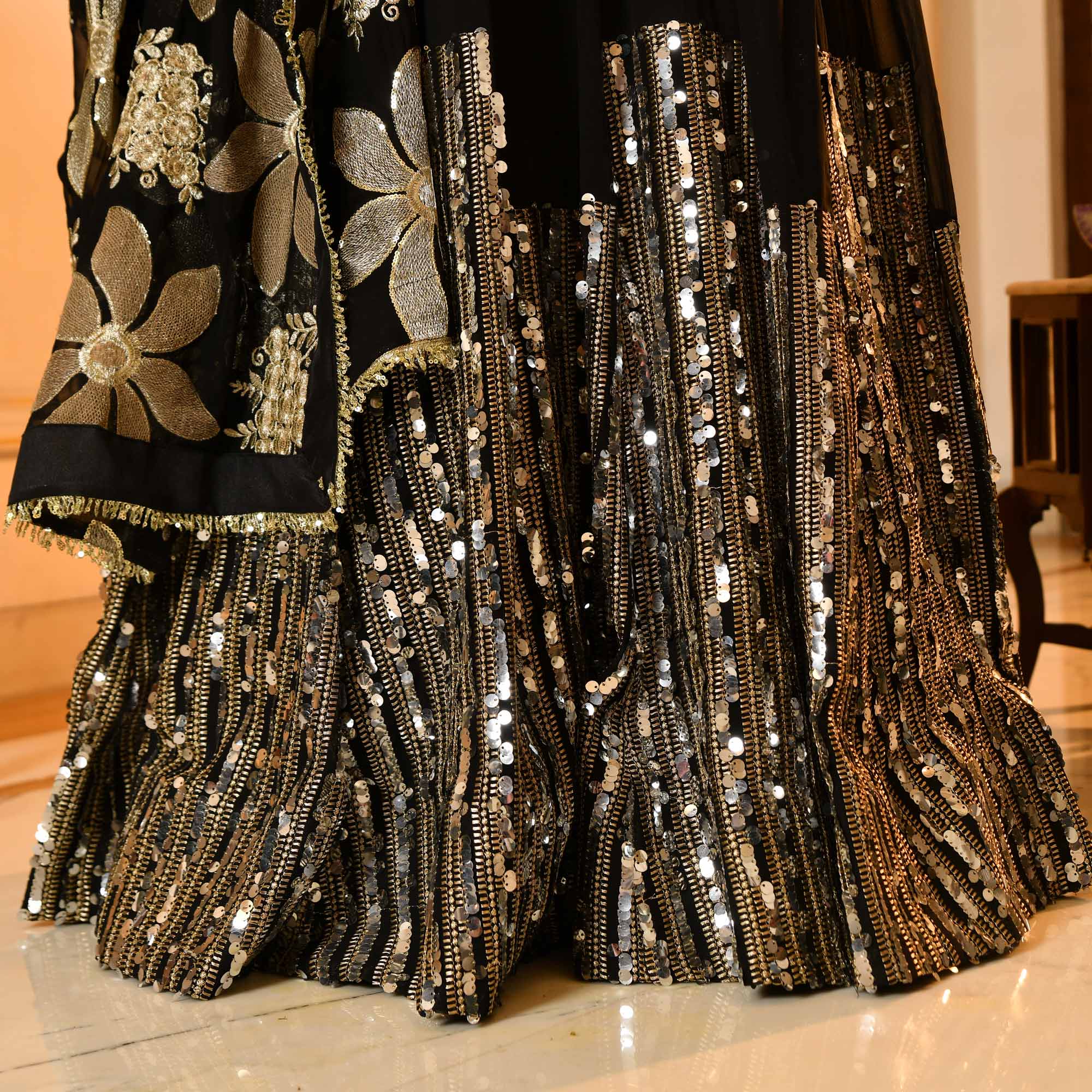 Bournville- Black Georgette Paisley & Sequin Embroidered Anarkali Set