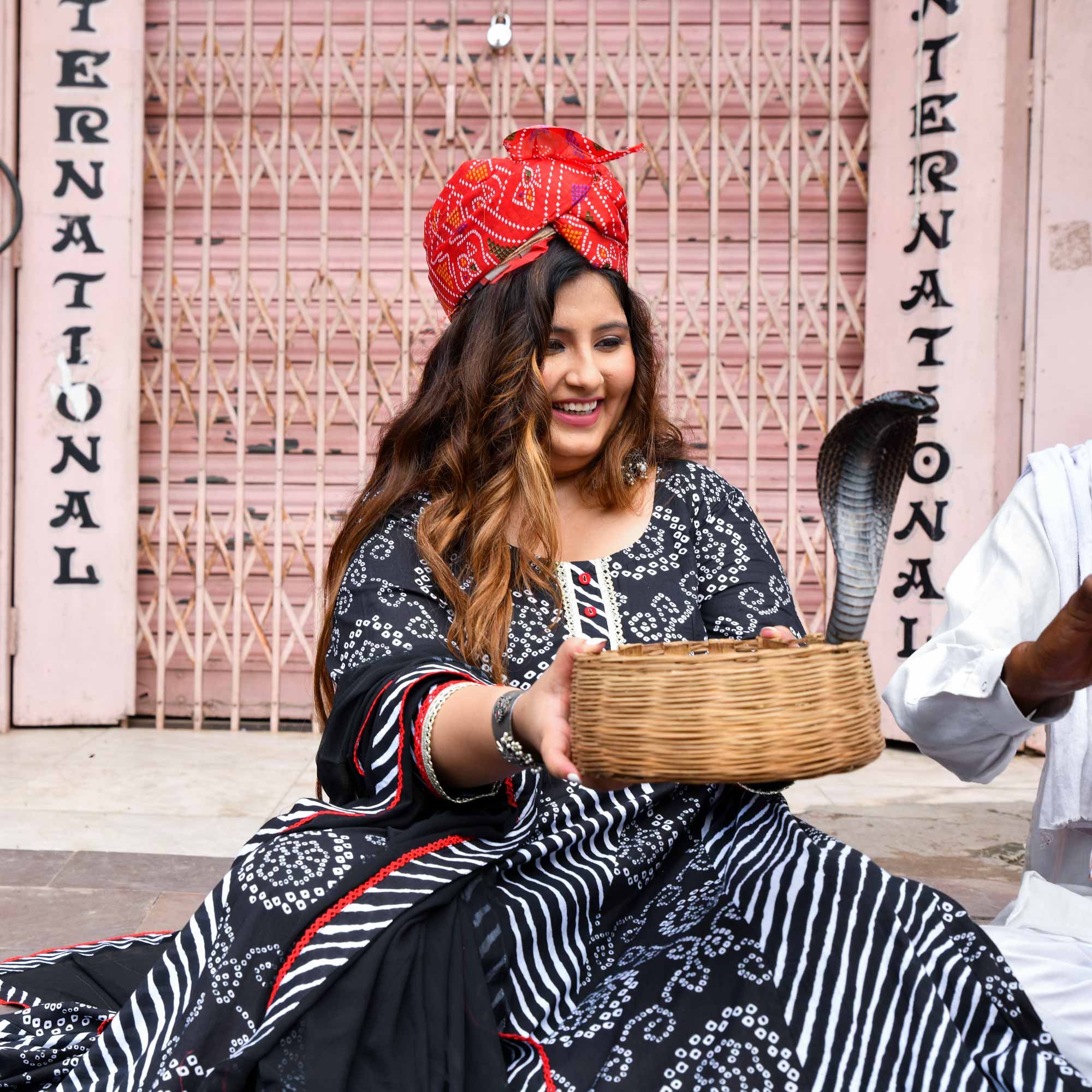 Rani in Black- Bandhani Cotton Anarkali Set
