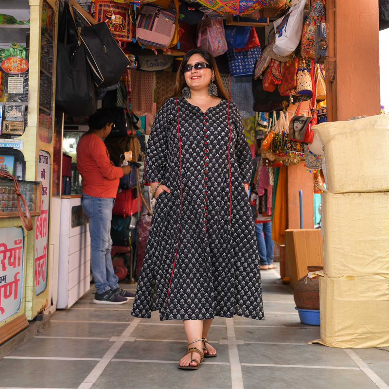 Sunday Delight Black Floral Cotton Dress