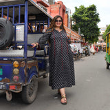 Sunday Delight Black Floral Cotton Dress