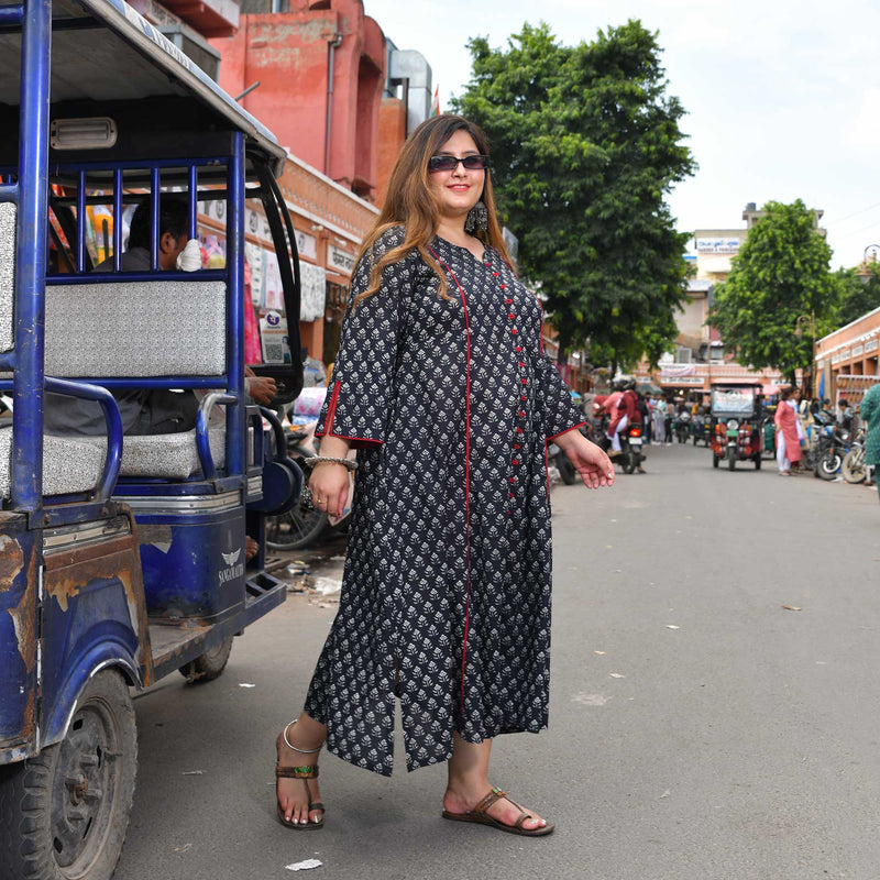 Sunday Delight Black Floral Cotton Dress