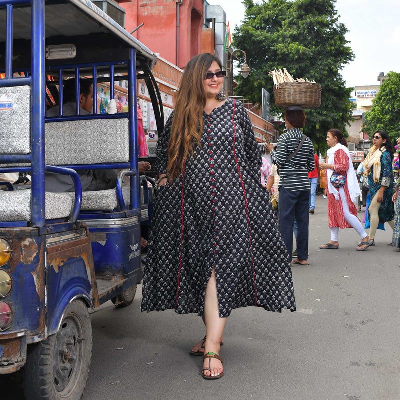 Sunday Delight Black Floral Cotton Dress