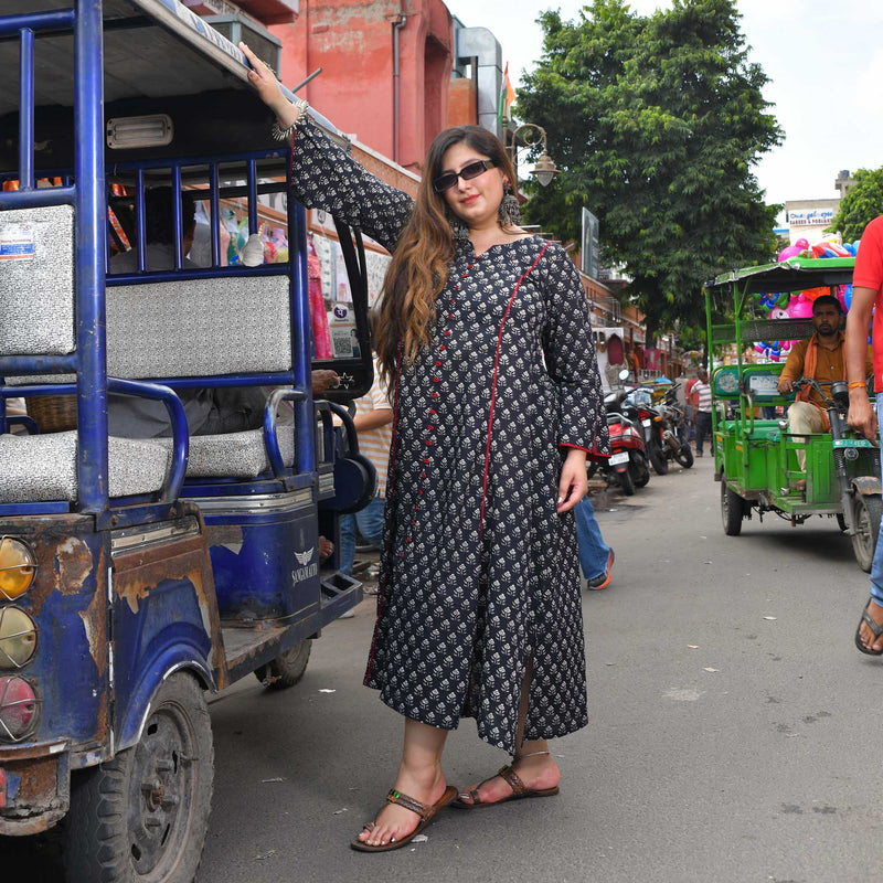 Sunday Delight Black Floral Cotton Dress