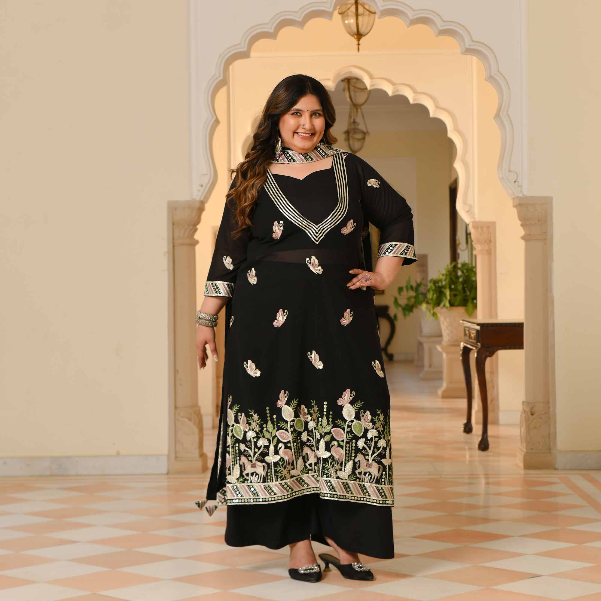 Unstoppable- Black Thread & Gota Embroidered Georgette Kurta Cape Set
