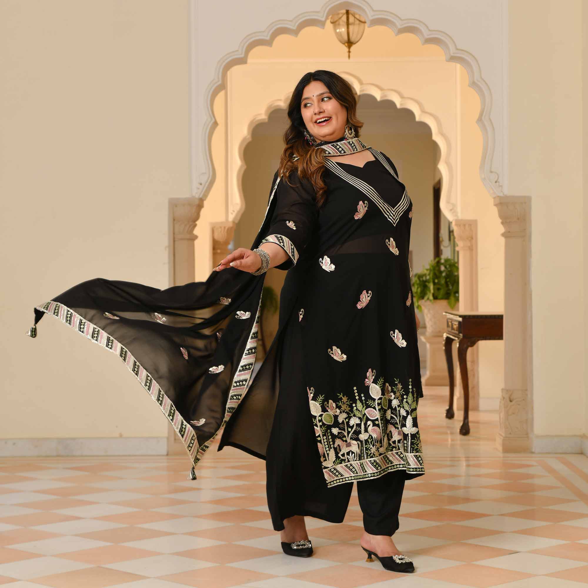 Unstoppable- Black Thread & Gota Embroidered Georgette Kurta Cape Set