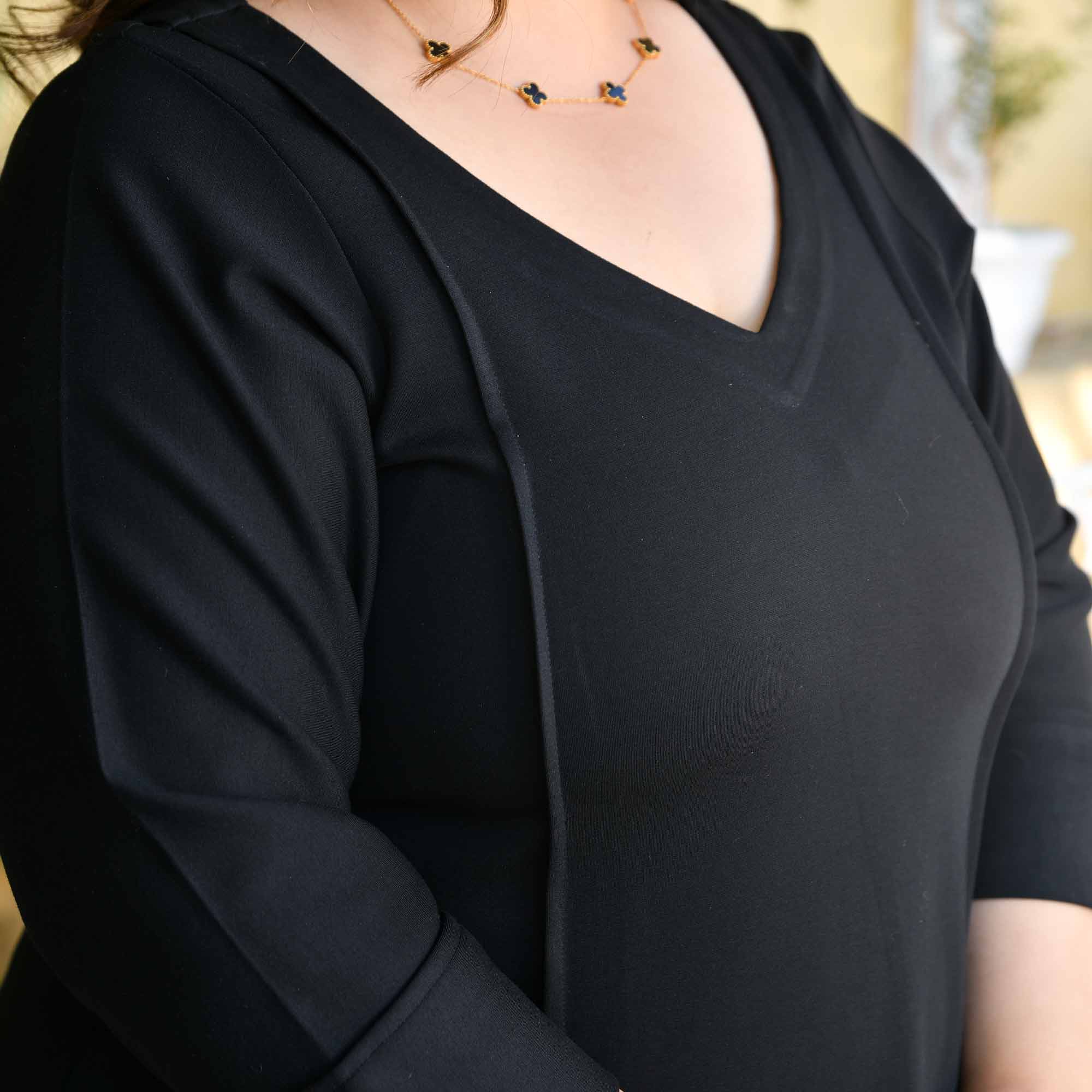 Elara- Black Fine Cotton Lycra Aline Dress