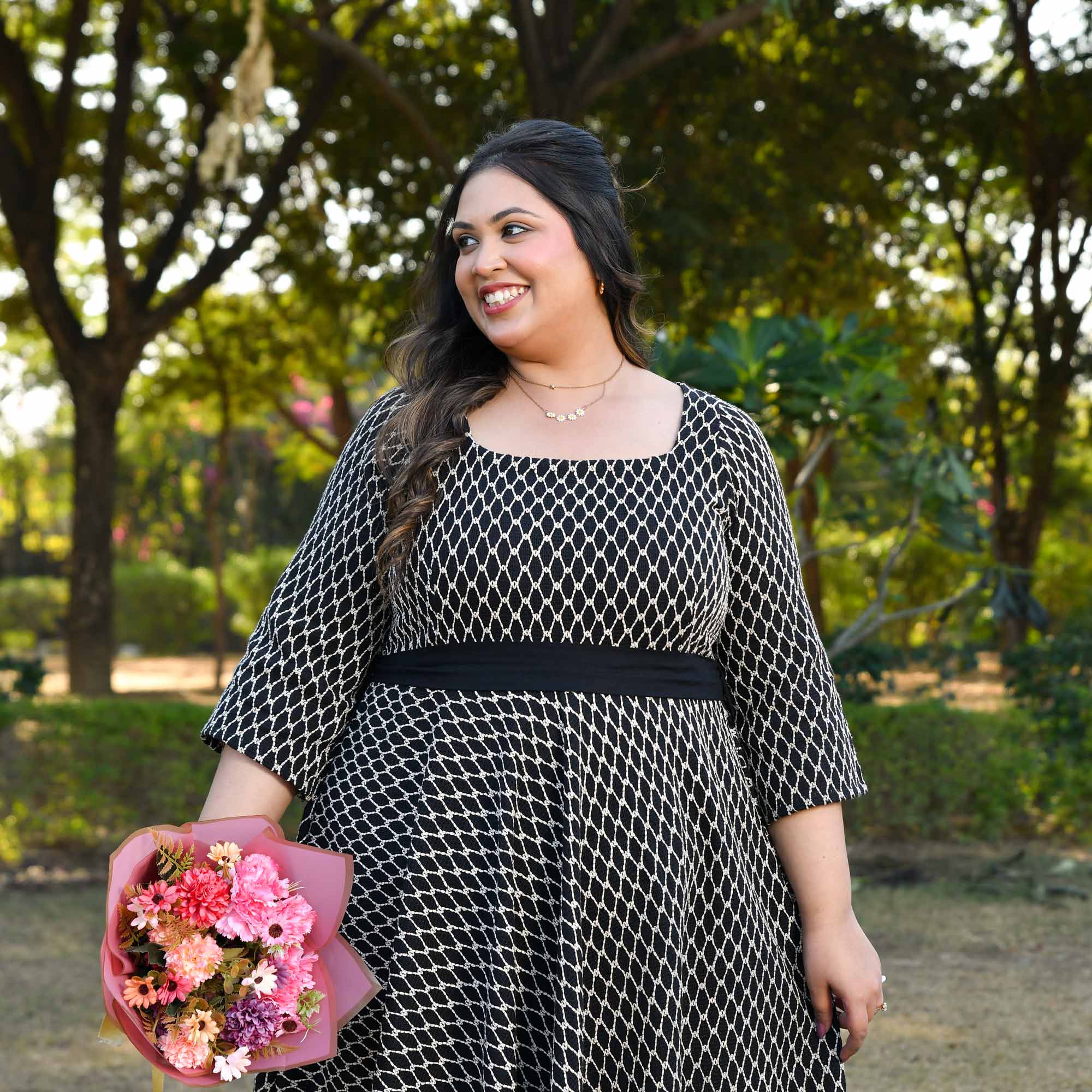 Berlin- Black & Ivory Knitted Fit n Flair Dress