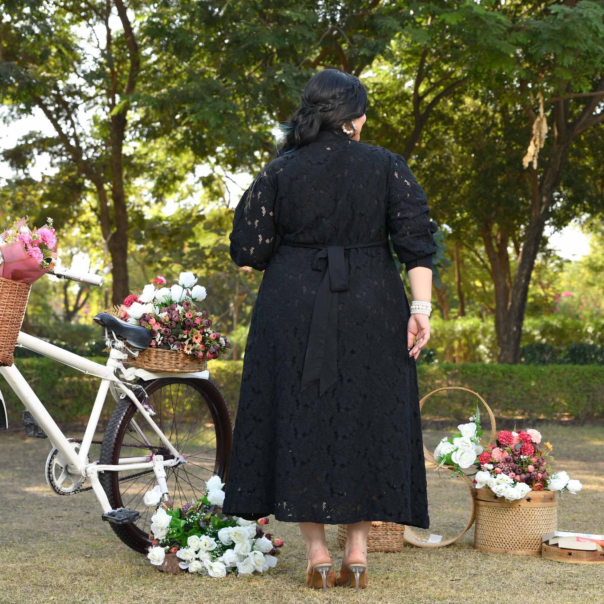 Rome- Black Cotton Knit Laced Aline Shirt Dress