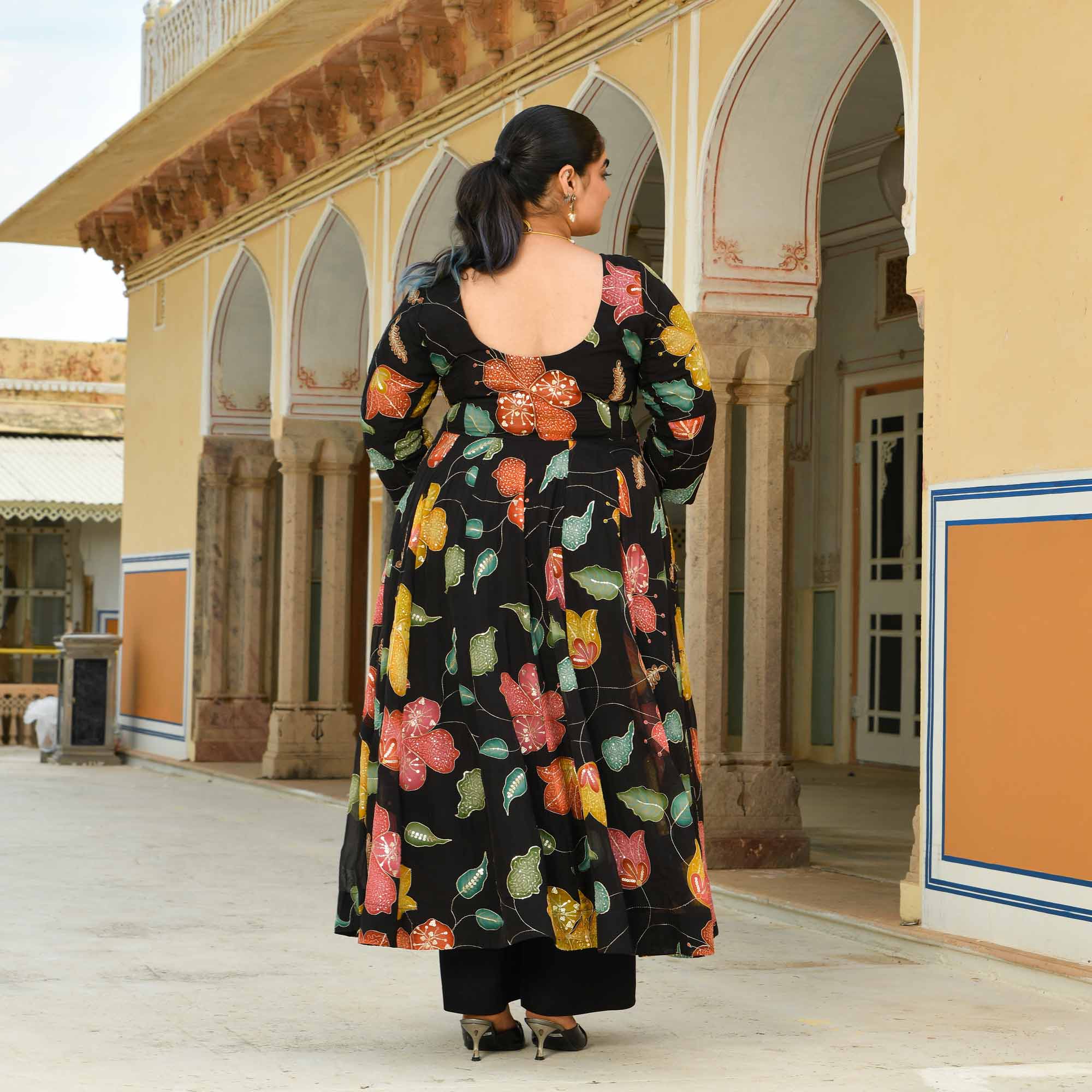 Selina: Black Floral Pure Organza Embroidered Anarkali Set