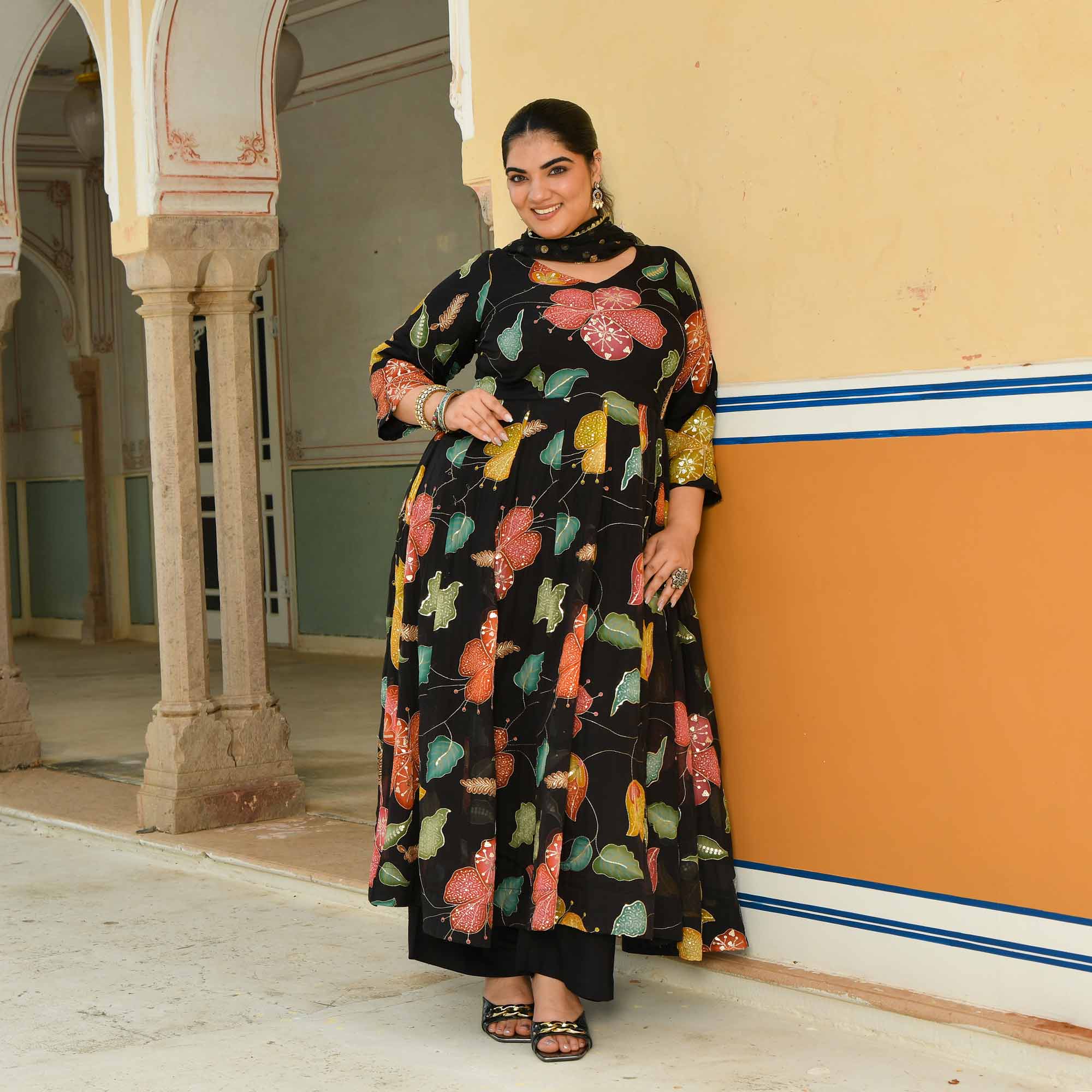 Selina: Black Floral Pure Organza Embroidered Anarkali Set