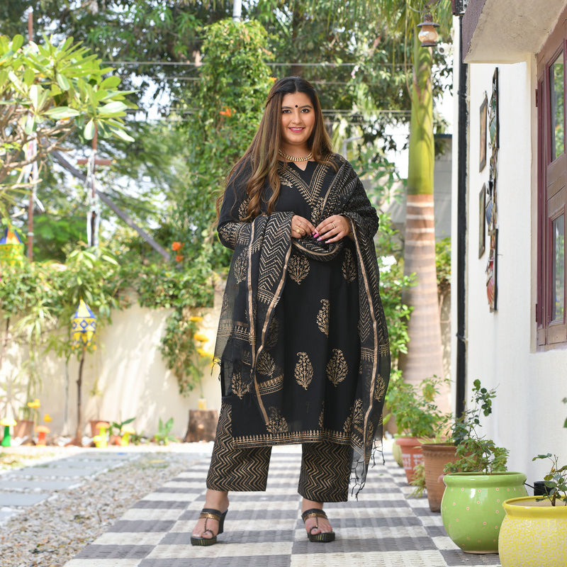 black-gold-block-printed-cotton-kurta