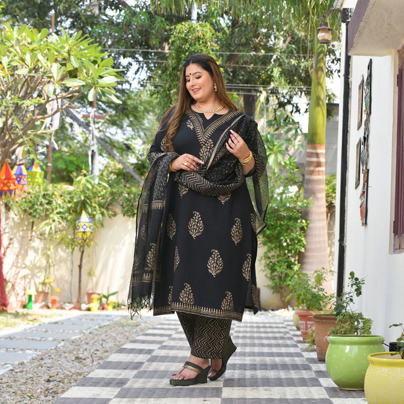 black-gold-block-printed-cotton-kurta