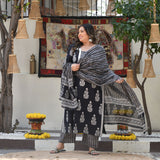 Moonlight Black Buta Cotton Suit Set