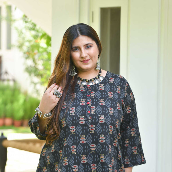 Nomadic Knots Black Ikkat Dress