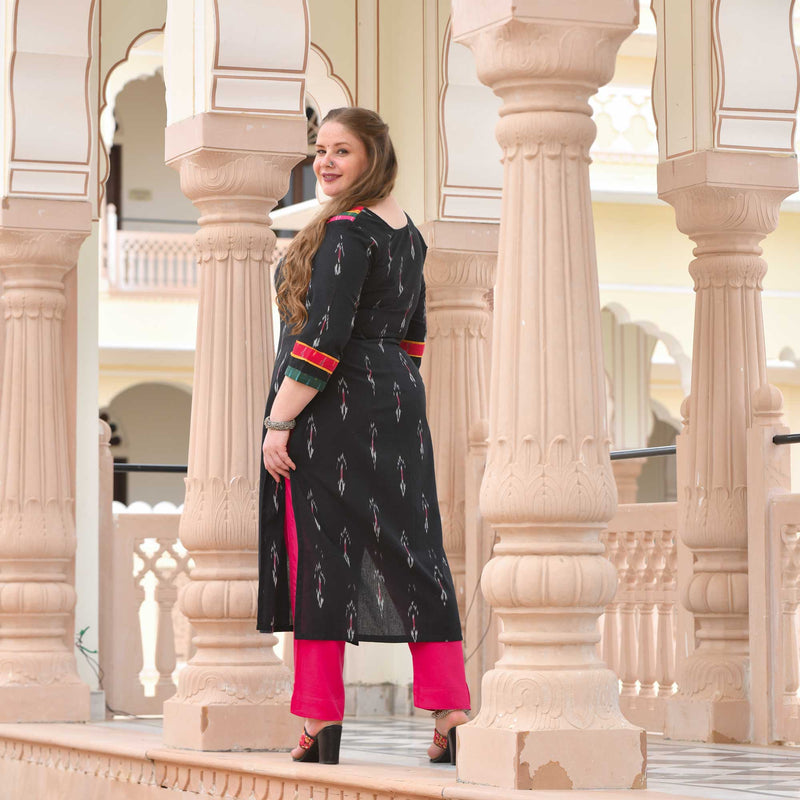 Satrangi Utsav Handwoven Ikkat Kurta Black THE PLUS SIZE STORE