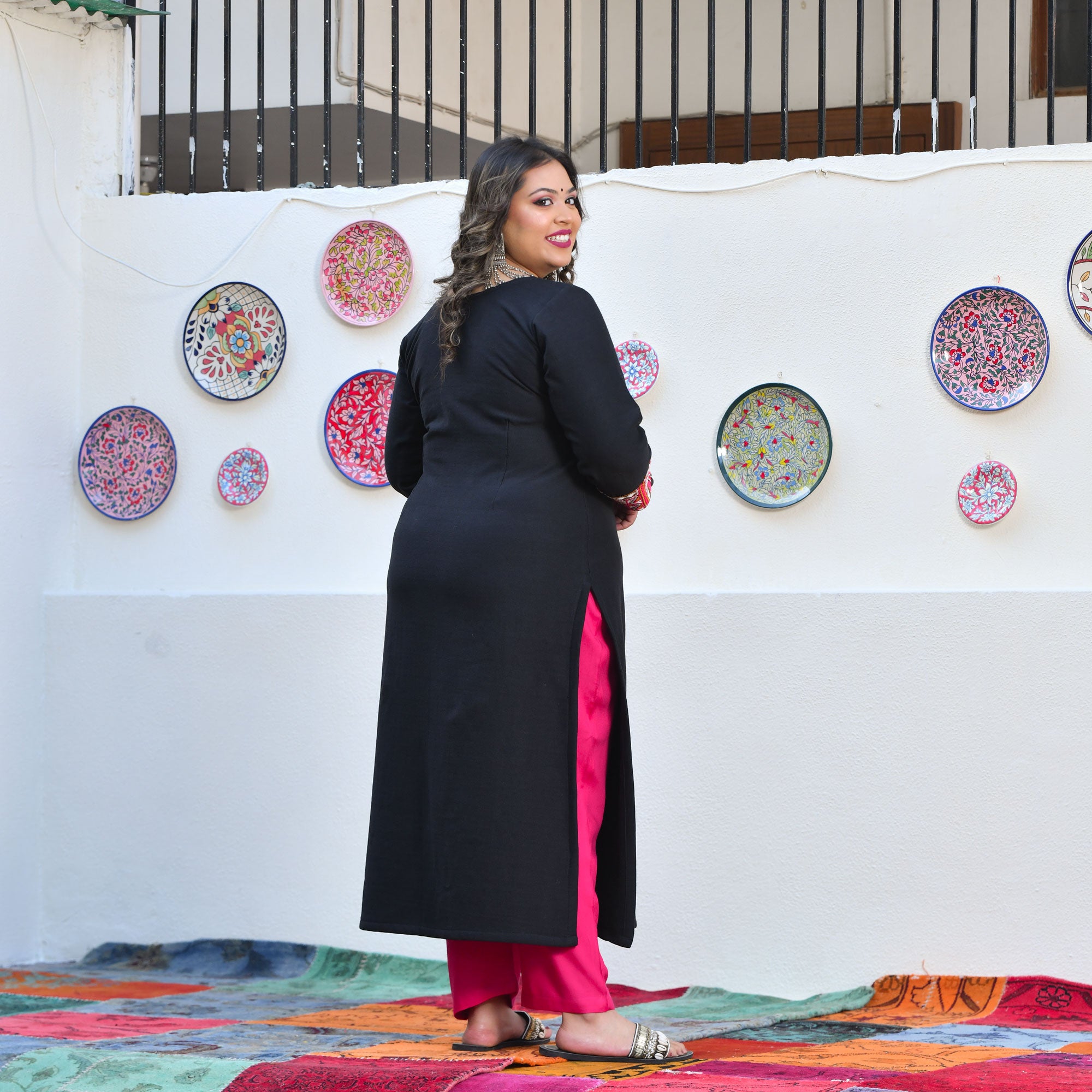 Woollen Charcoal Black Kutch Embroidered Fleece Kurta